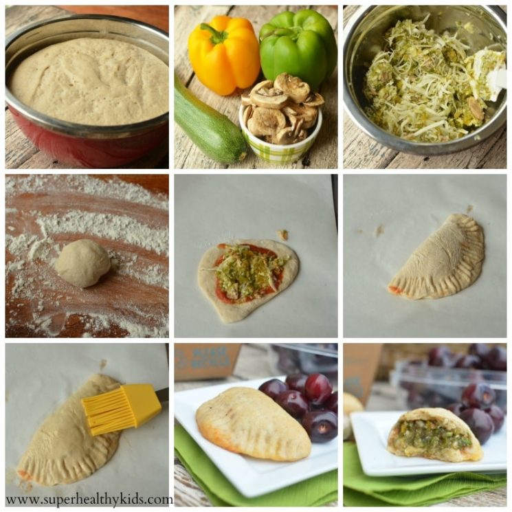 Yummy whole wheat calzones with veggie filling!